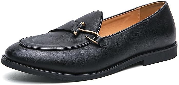 

Мужские кожаные лоферы Santimon Slip On Dress Shoes с металлическим Bit Удобная повседневная формальная обувь для мужчин, черный