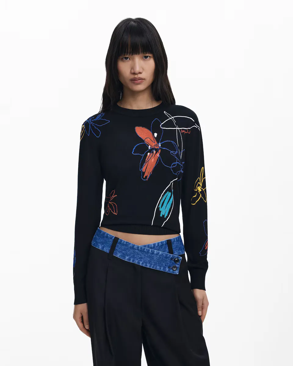 

Женский джемпер с тонким цветочным узором Desigual, черный