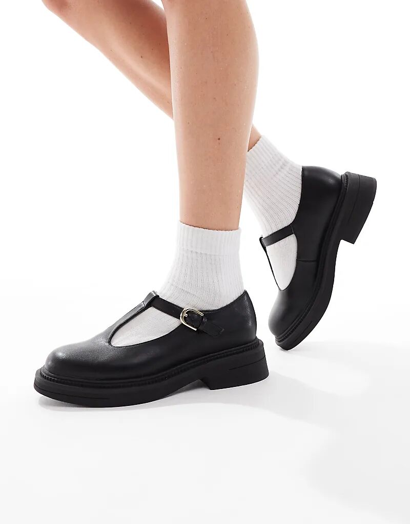 Туфли London Rebel Wide Fit Sophia на массивной подошве в стиле Мэри Джейн черного цвета