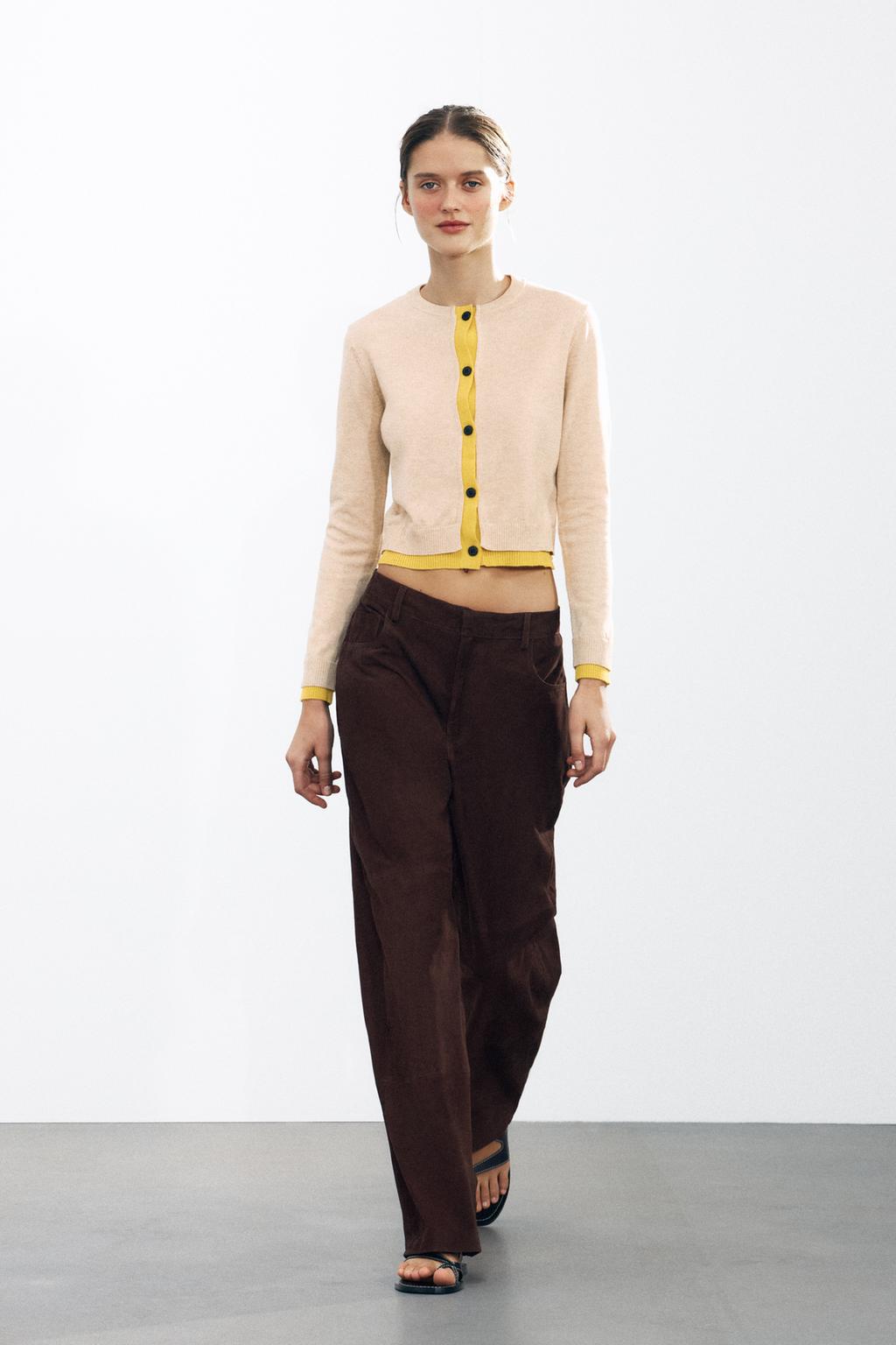 

Кардиган контрастной вязки ZARA, бежевый