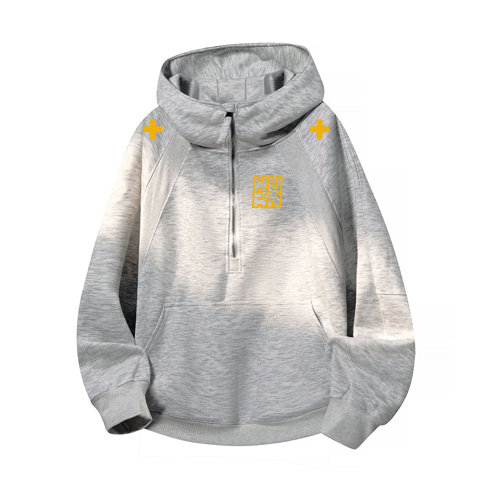 

Толстовка Unisex Hooded Moderate Heavyweight HUANQIU, heather серый (желтый)