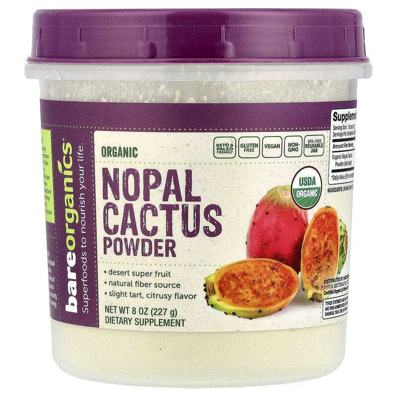 

BareOrganics, Органический порошок кактуса Nopal, 227 г (8 унций)