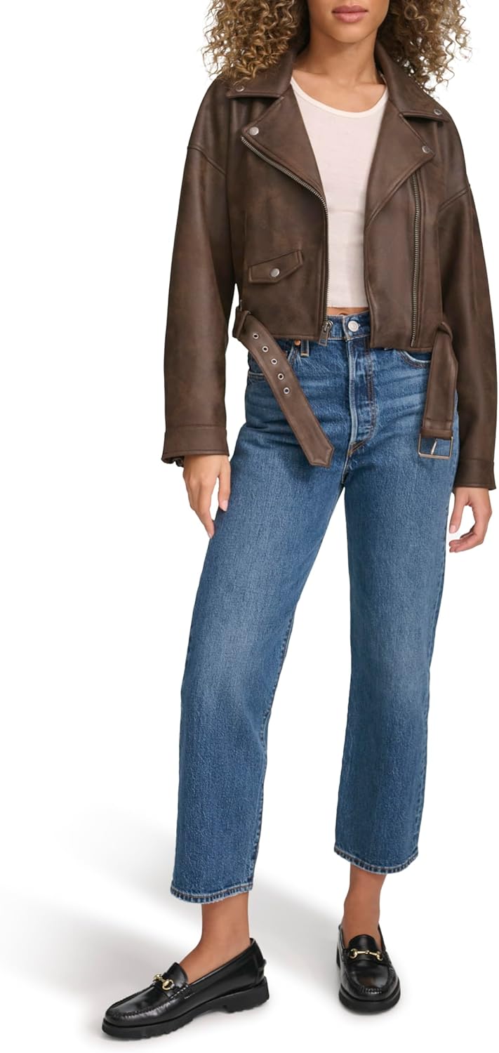 Женская укороченная косуха Levi's из искусственной кожи, темно-коричневый — фото 2