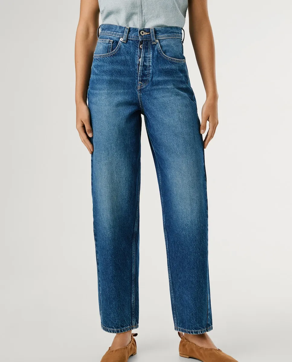 

Женские прямые джинсы с высокой посадкой и пуговицами Pepe Jeans, синий