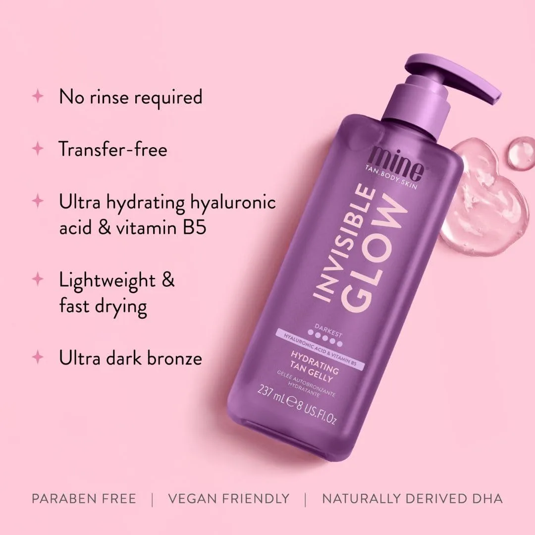 MineTan Clear Self Tanning Gel | Darkest Invisible Tan Gelly - без следов на одежде, увлажняющий, экспресс-загар за 1 час, для темного бронзового оттенка, для лица и тела, 236 мл 237 мл (1 шт.) Minetan Body.Skin, Darkest — фото 2