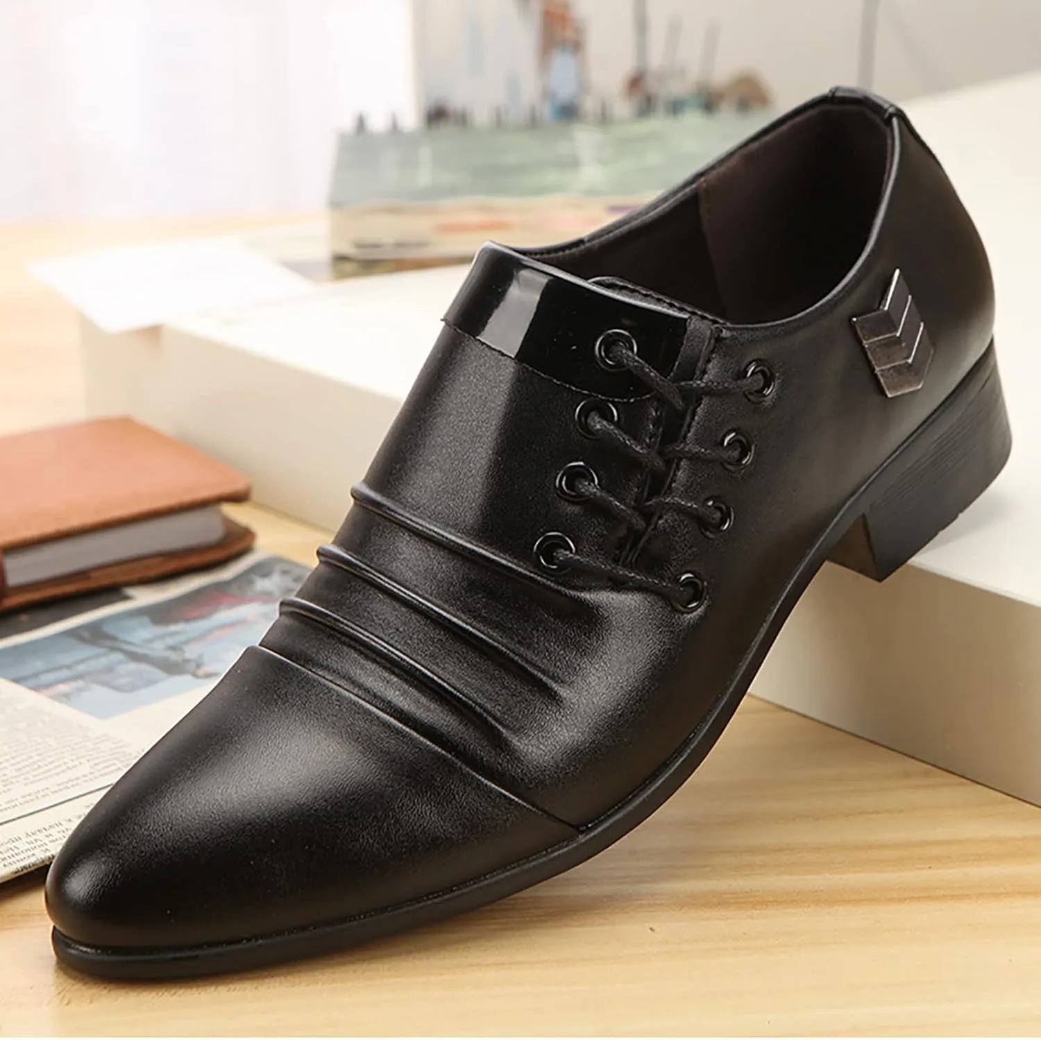 Классические кожаные мужские туфли-оксфорды, легкие свадебные туфли, кроссовки, блестящие туфли для костюмов, лакированные туфли, деловая обувь и т.д. из кожи, элегантные костюмные туфли, туфли на шнуровке Hsternexy, черный — фото 3