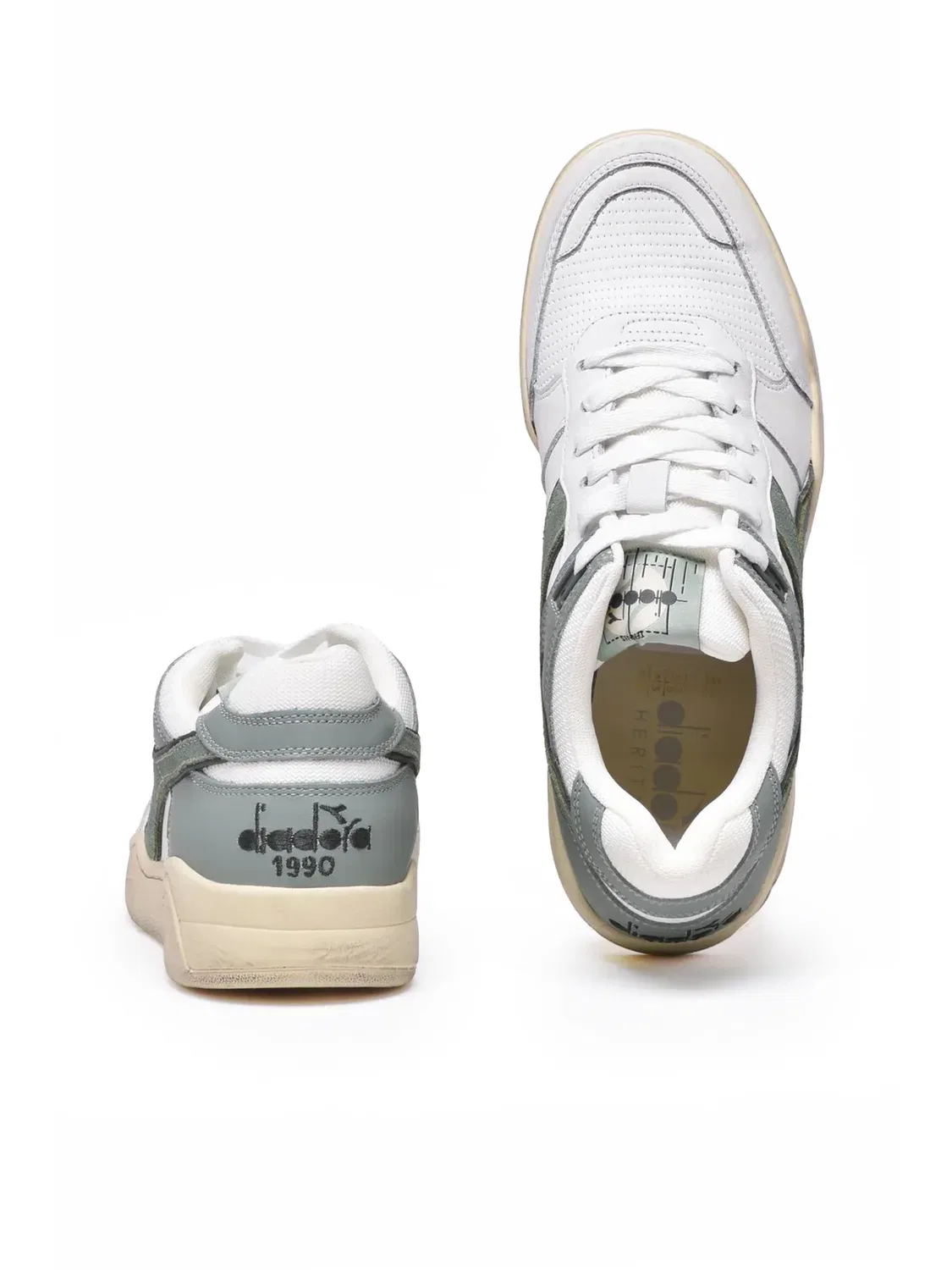 DIADORA HERITAGE Бело-зеленые кожаные кроссовки B.560 — фото 3