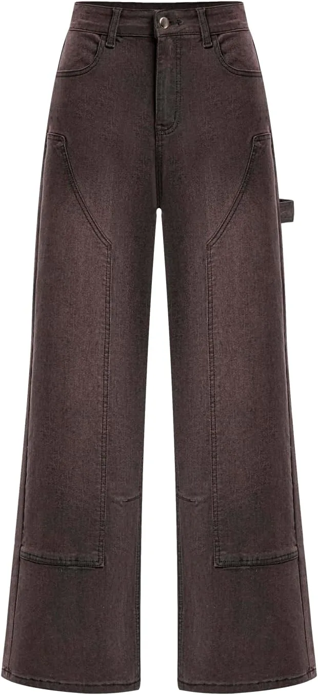 

Женские джинсы прямые широкие Y2K винтаж мид-уэйст в стиле пэчворк