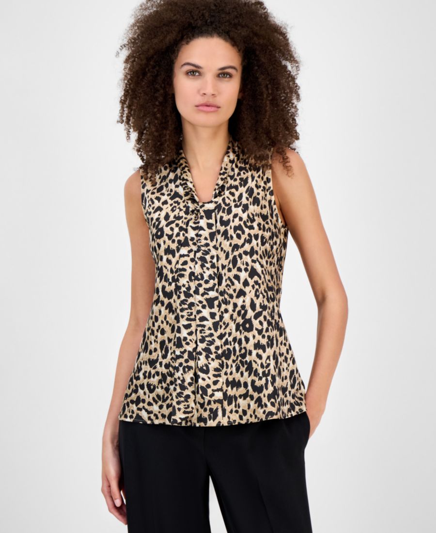 

Женская блузка без рукавов с завязками на шее, стандартный и укороченный размеры Kasper, Soft Sand Multi