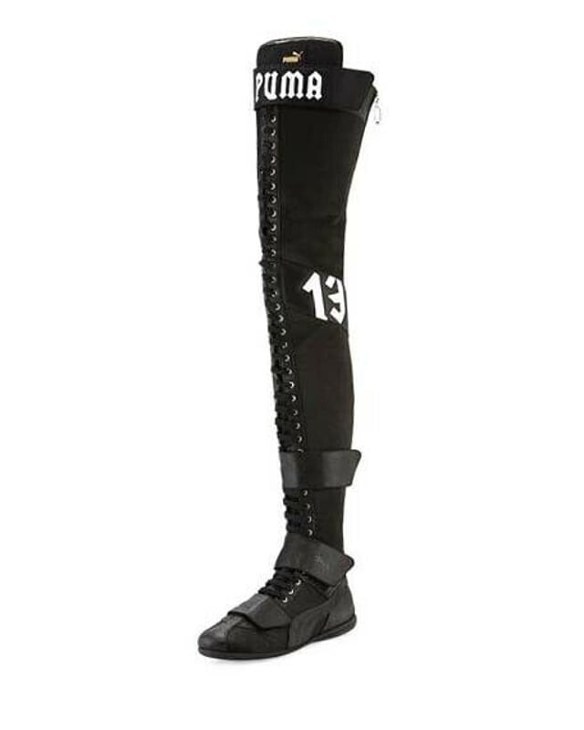 Женские атласные сапоги выше колена X Fenty Puma, черный — фото 4