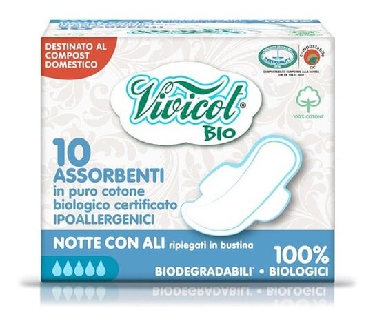 

Прокладки ночные с крылышками, 10 шт. Vivicot Bio