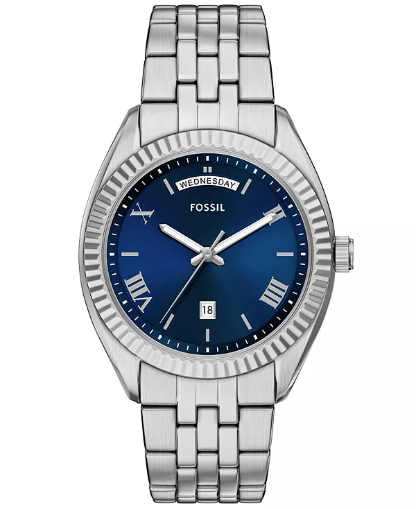 

Мужские часы Campbell с тремя стрелками и индикацией дня и даты, нержавеющая сталь, 42 мм Fossil, silver-tone