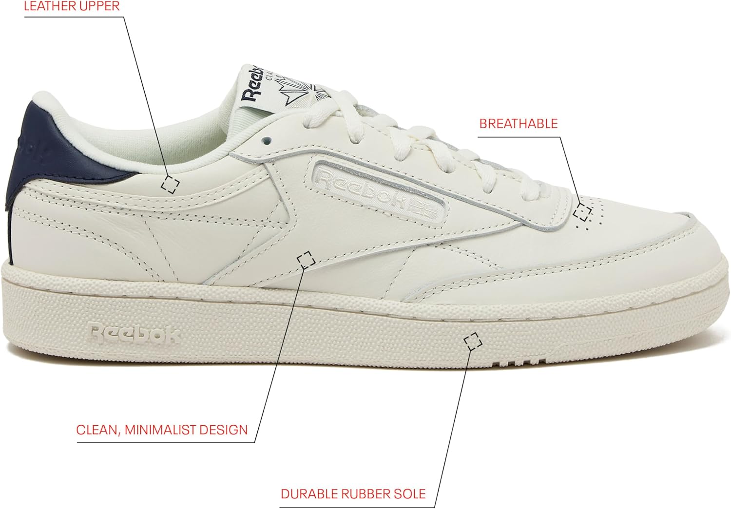 Мужские кроссовки Reebok Club C 85, повседневная спортивная обувь белого цвета для мужчин — фото 2