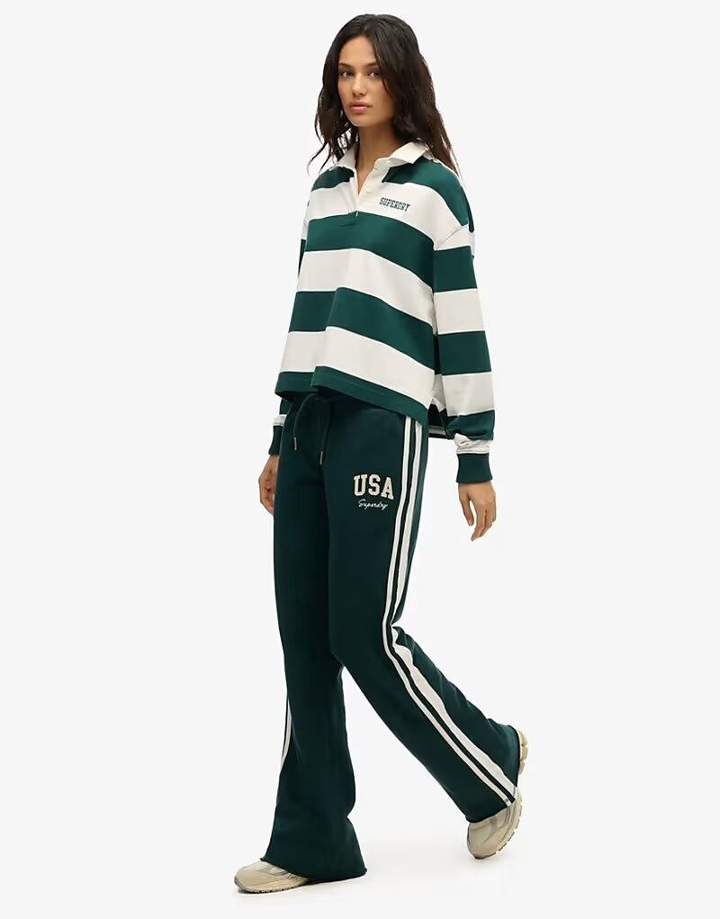 

Спортивные брюки-клеш Athletic Essentials в полоску темно-зеленого цвета Superdry