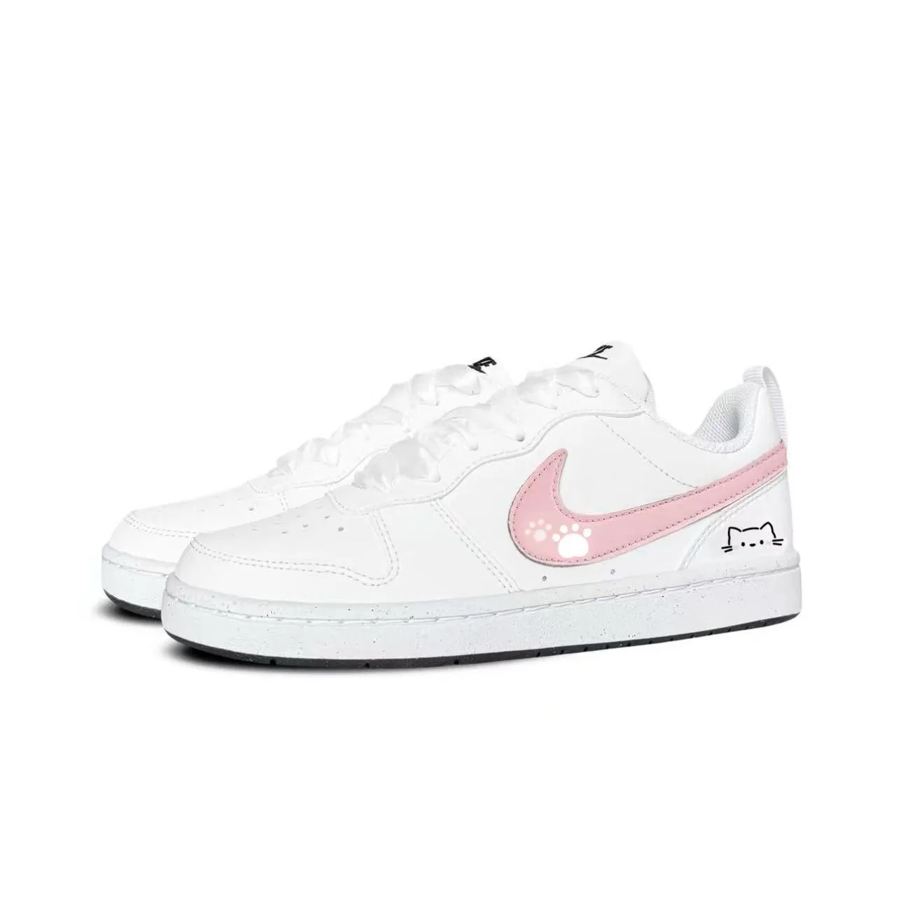 Кроссовки для скейтбординга Court Borough Synthetic Leather Low top Kids', белый розовый, подростковые Nike, White Pink — фото 4