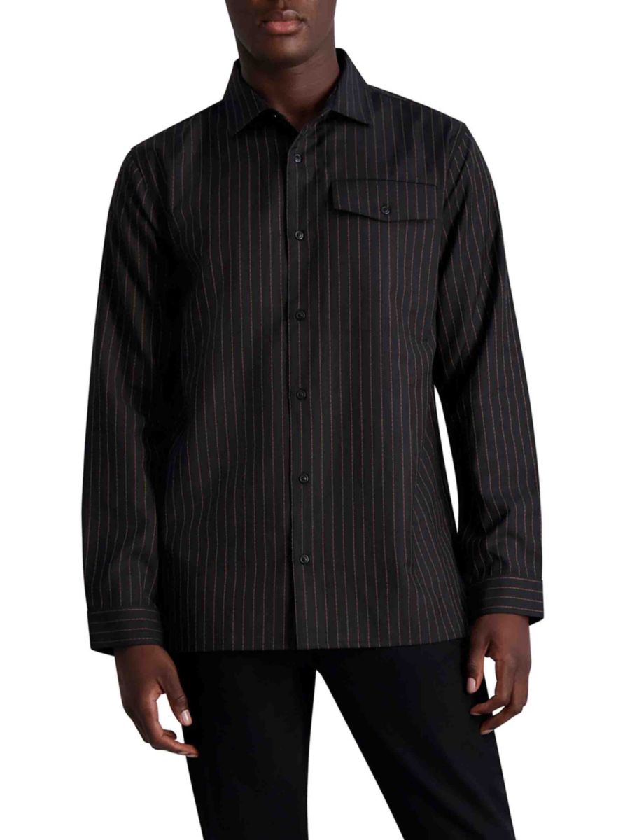 

Рубашка Slim Fit из смеси шерсти в тонкую полоску Karl Lagerfeld Paris, черный