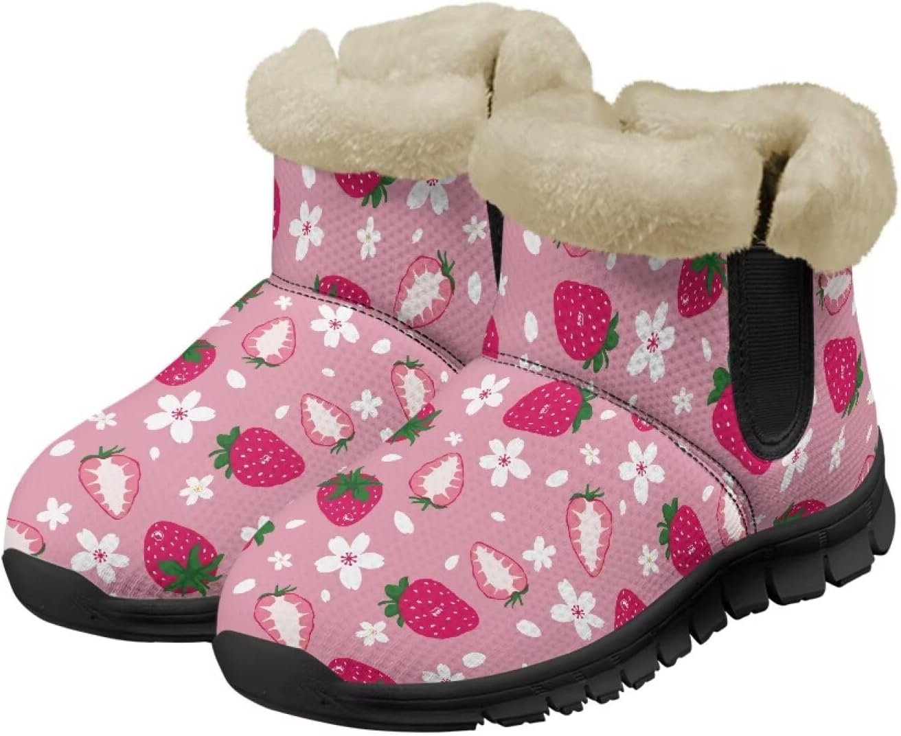 

Женские и мужские зимние ботинки с теплой плюшевой подкладкой, утепленные ботильоны с противоскользящей подошвой для улицы, удобная зимняя обувь для повседневных поездок Noprintge, Strawberry