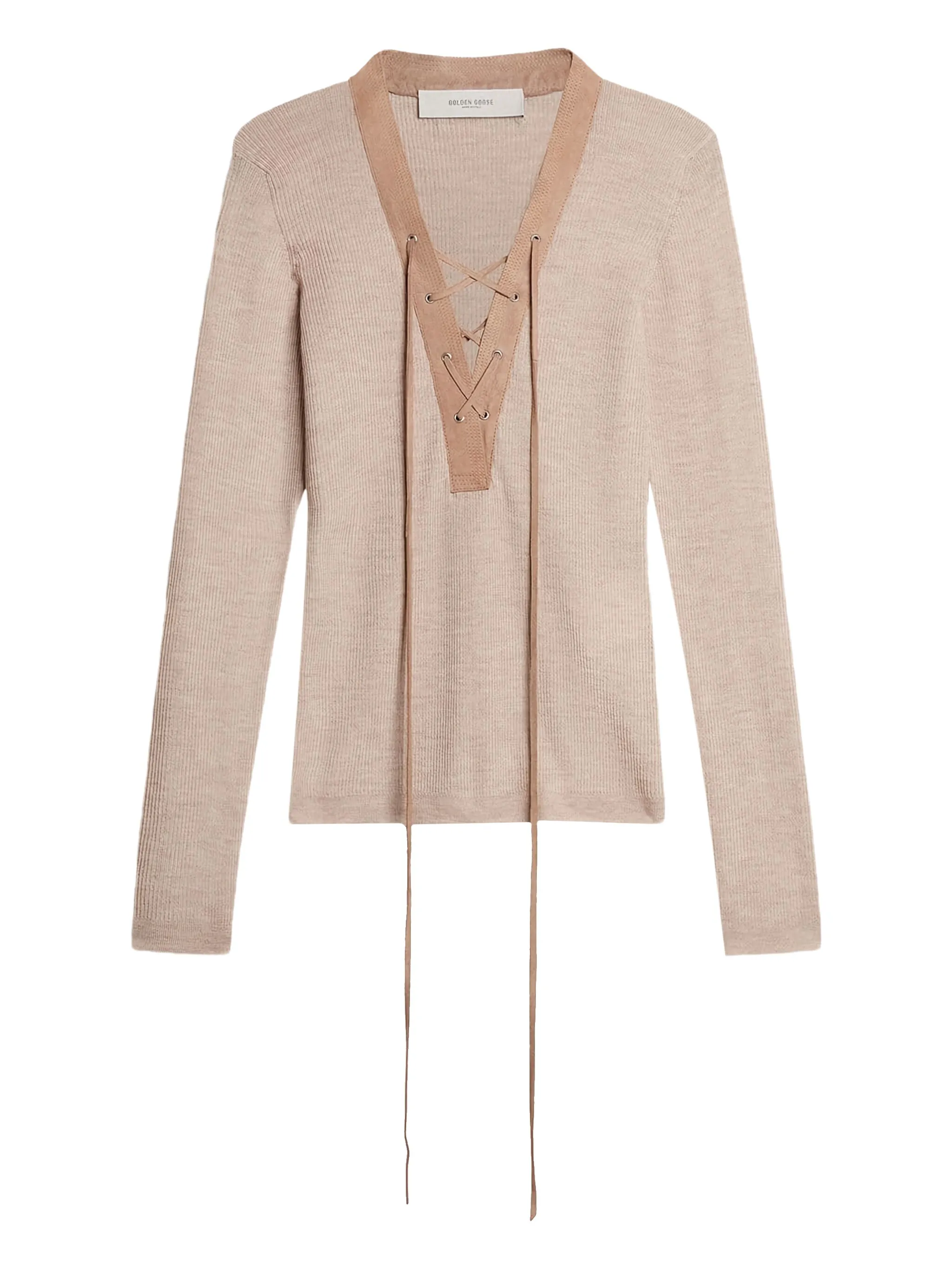 

Топ в рубчик с длинными рукавами Golden Goose, бежевый