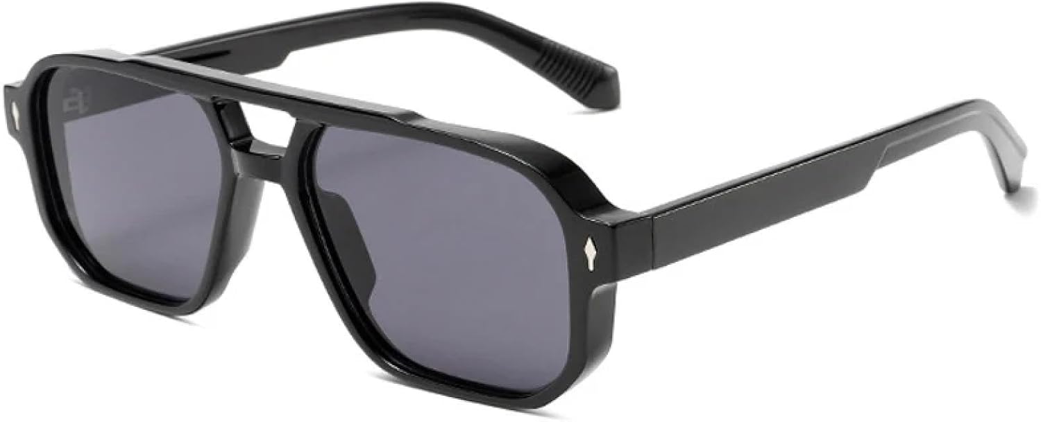 

Винтажные мужские солнцезащитные очки с двойной перемычкой, модные темно-зеленые очки с защитой от УФ-излучения UV400, женские солнцезащитные очки с заклепками TVTBBVV, Black Grey