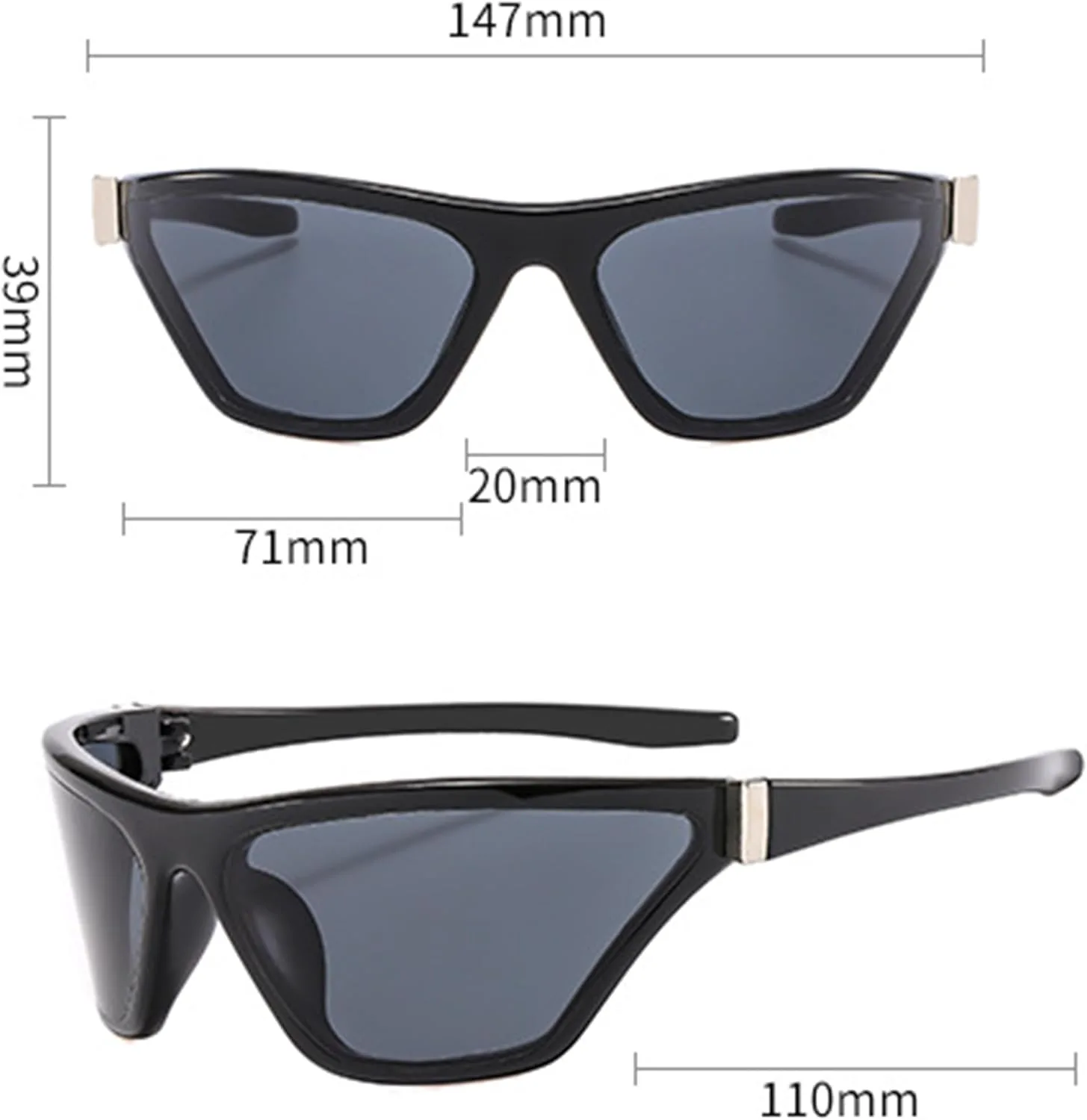 

Очки-«кошачий глаз» большого размера для женщин, модные футуристические солнцезащитные очки в стиле Y2K, спортивные очки с обтекаемой формой bullabulling, Silver