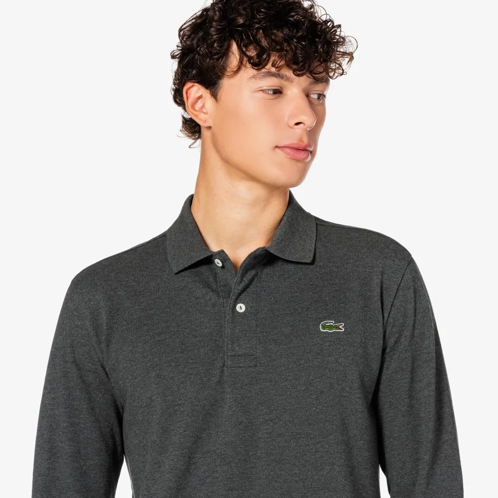 Футболка-поло Lacoste French Regular Fit Basic мужская с длинным рукавом, серый — фото 2