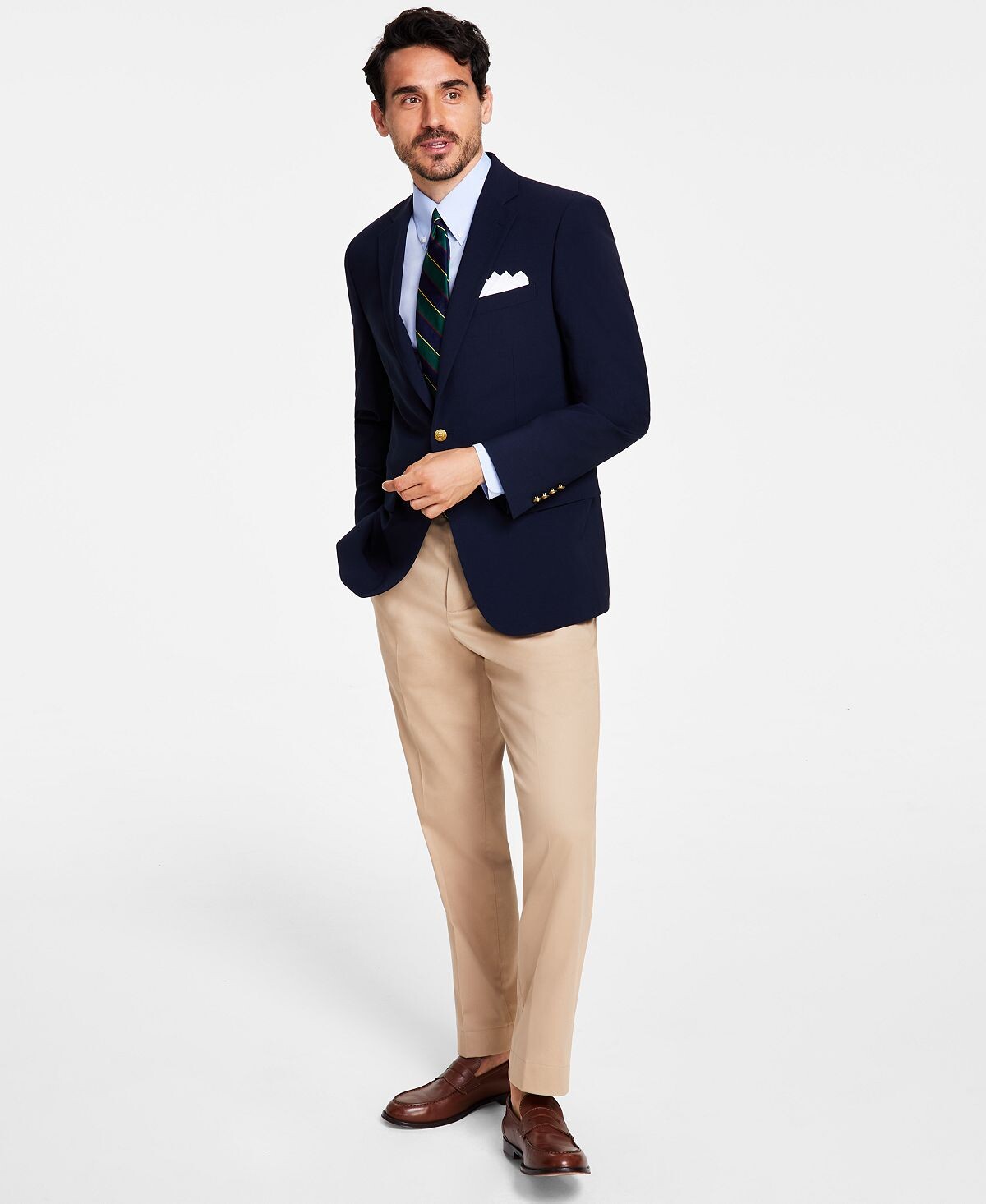 

Мужской классический крой темно-синий пиджак из эластичной смесовой шерсти Brooks Brothers
