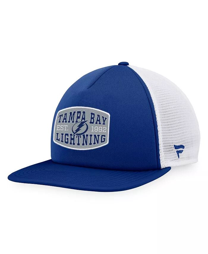 

Мужская бейсболка Trucker Snapback с синей и белой пеной Tampa Bay Lightning Foam спереди Fanatics