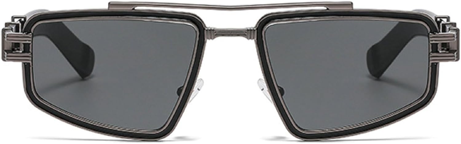 

Мужские солнцезащитные очки в стиле ретро с металлическими двойными перемычками, модные сине-розовые линзы, защита от ультрафиолета UV400, трендовые панк-очки для женщин, роскошные солнцезащитные очки mincl, Gray