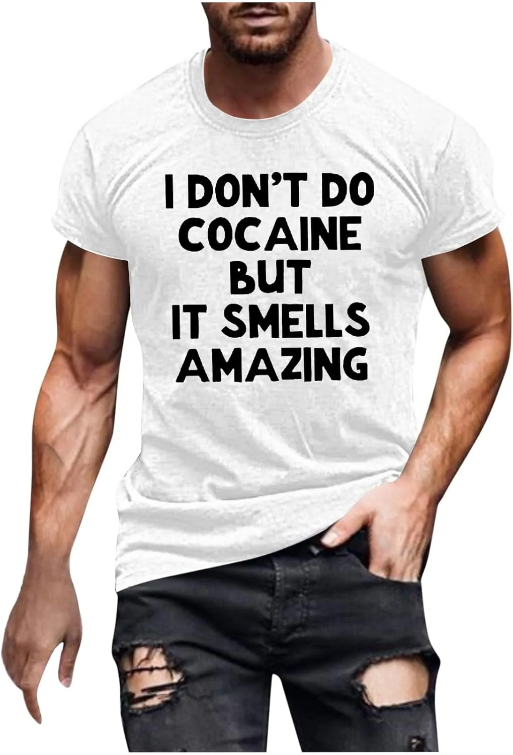 

Футболка Zeiyignr с принтом "I Don't Do Cocaine But It Smells Amazing"