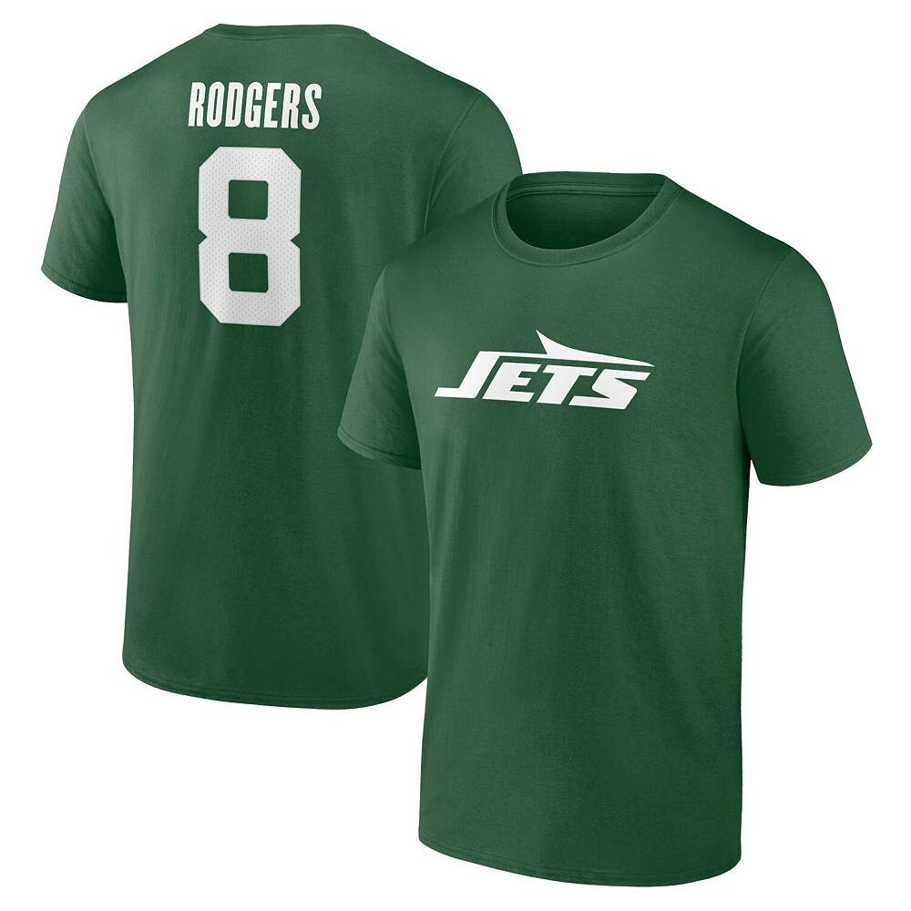 

Мужская футболка Fanatics Aaron Rodgers Green New York Jets со значком игрока, именем и номером Fanatics Brands - White Label, цвет Jet Green