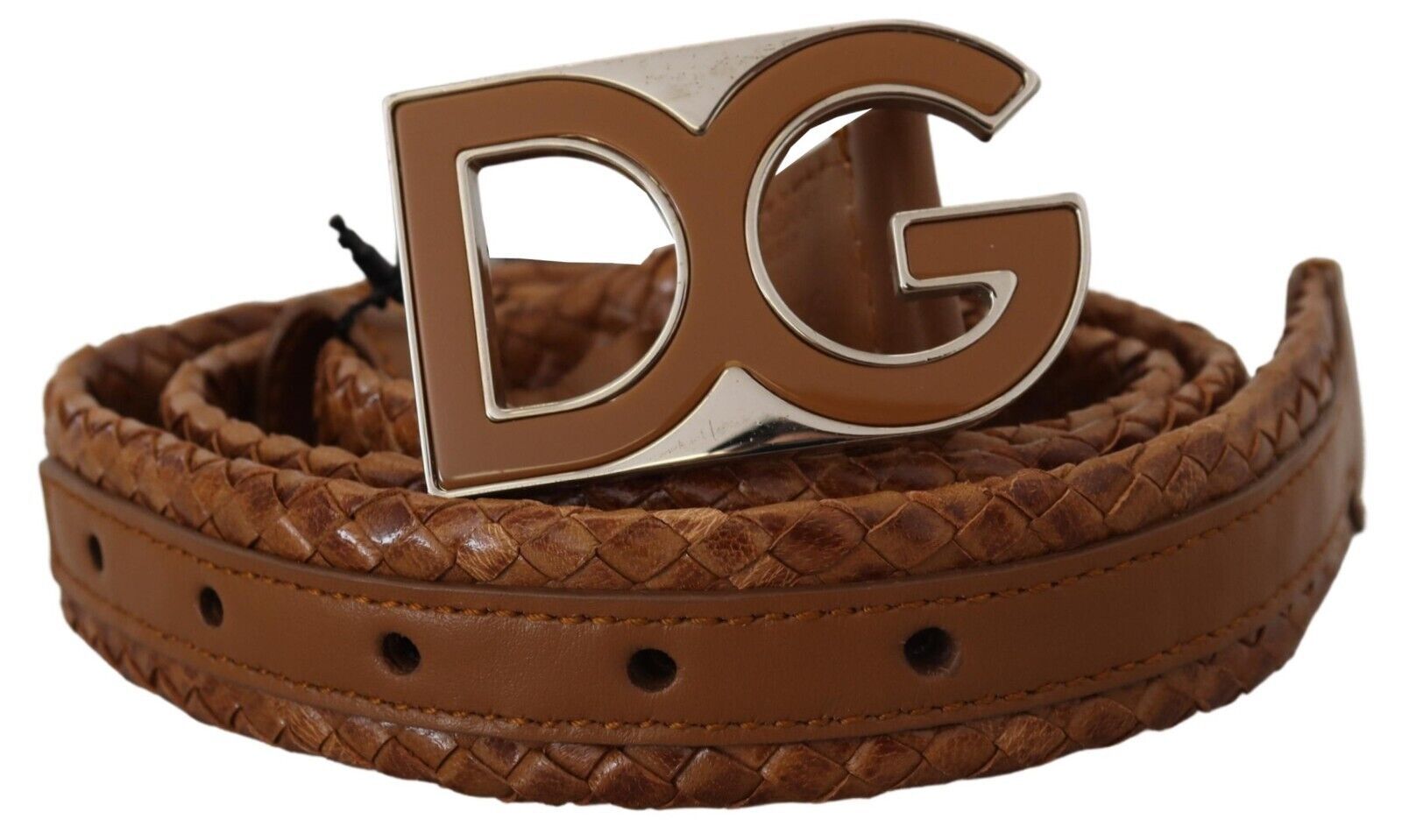

Элегантный кожаный ремень с фирменной пряжкой Dolce & Gabbana, коричневый