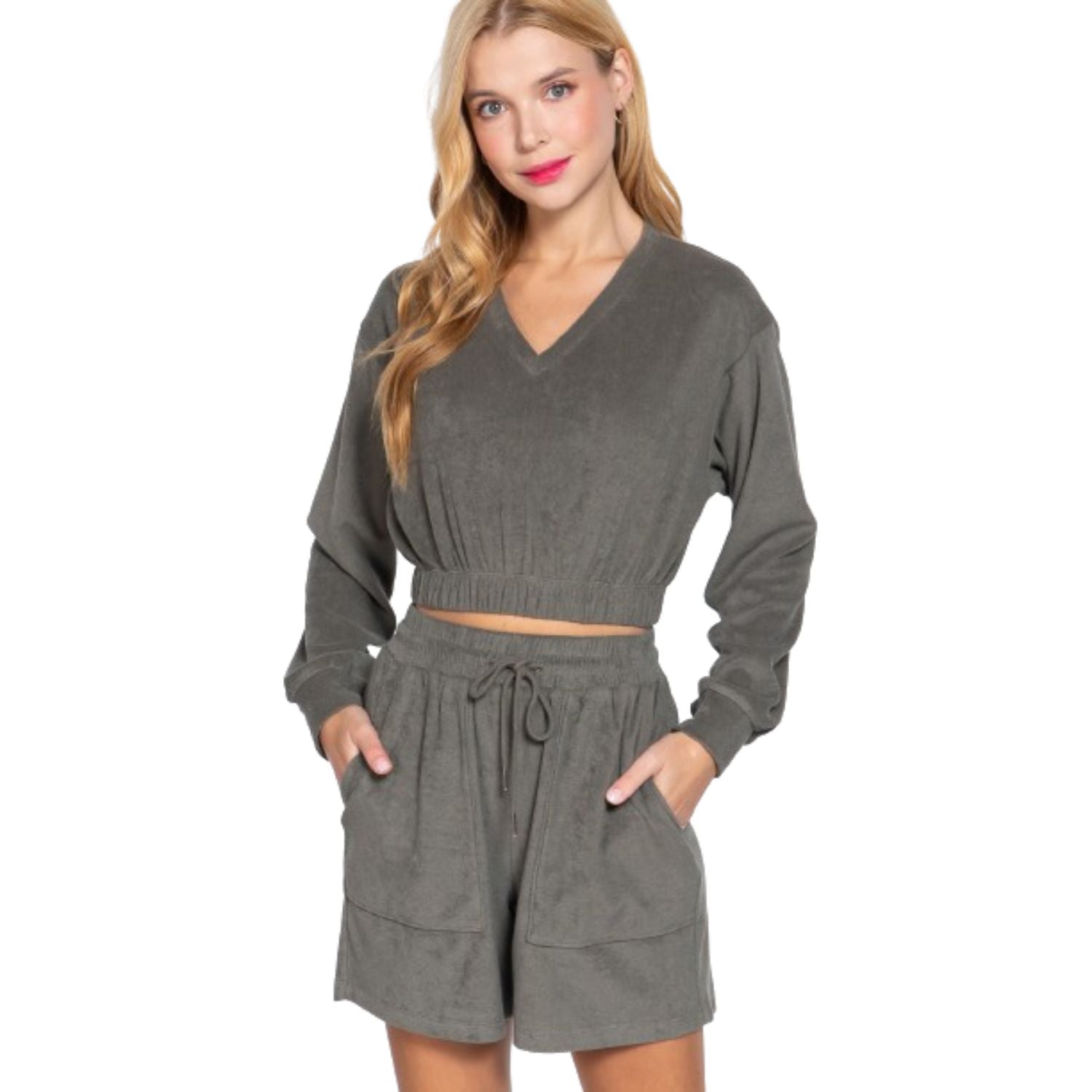 

Махровый топ с эластичным подолом FASHNZFAB, оливковый
