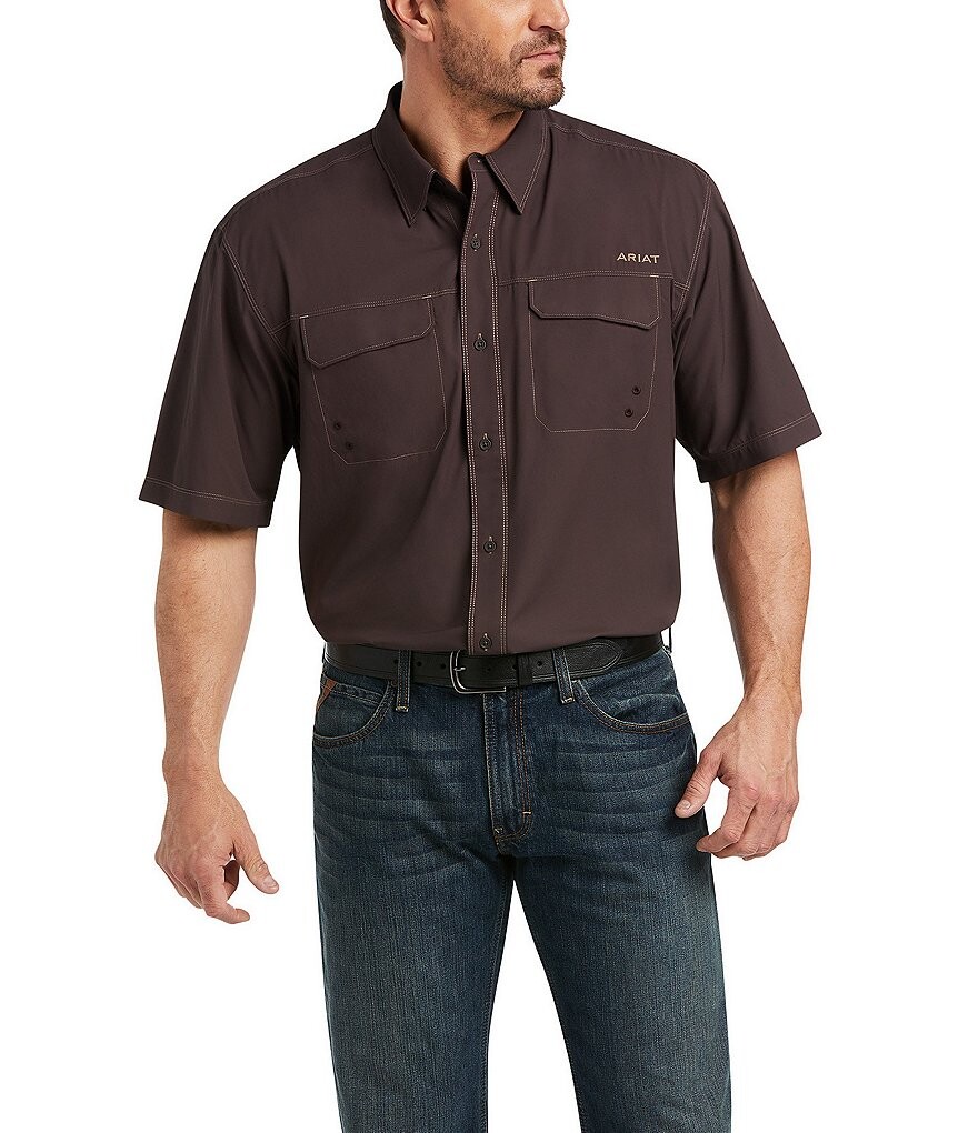 

Ariat Big & Tall VentTek Outbound классического кроя из тканой рубашки с короткими рукавами, коричневый