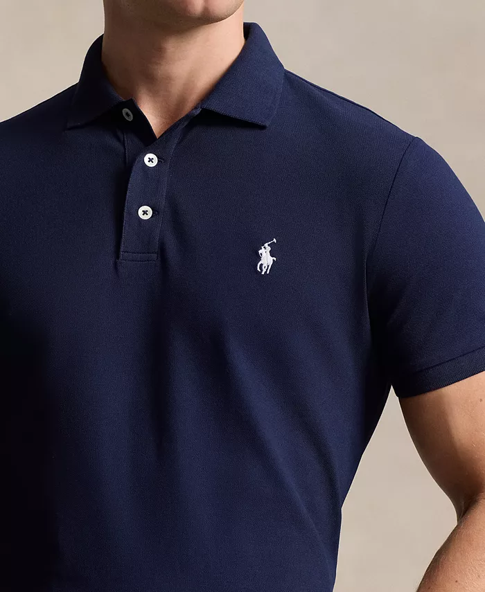 Мужская классическая поло с сетчатой тканью и стретч-эффектом Polo Ralph Lauren, синий — фото 3