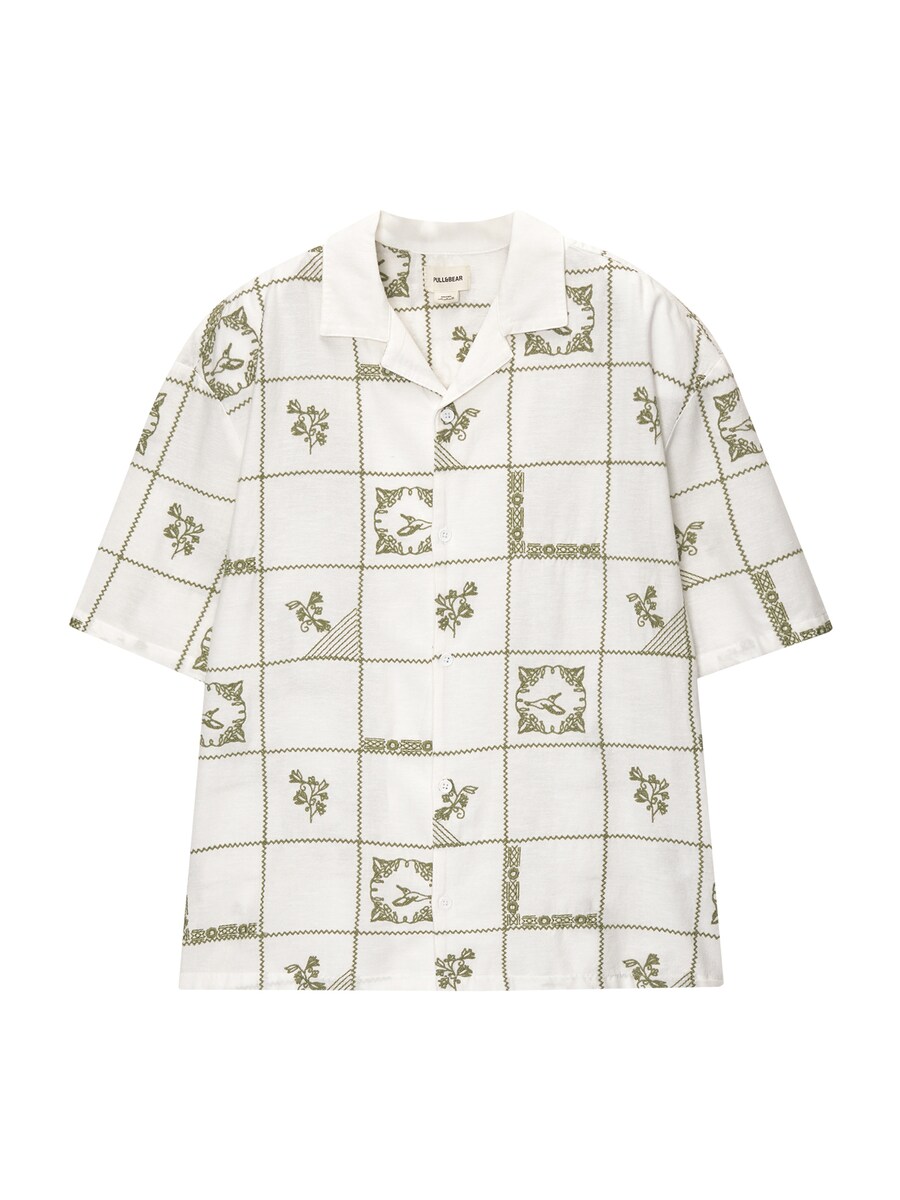 

Клетчатая рубашка Pull&Bear Comfort fit Button Up Shirt, белый