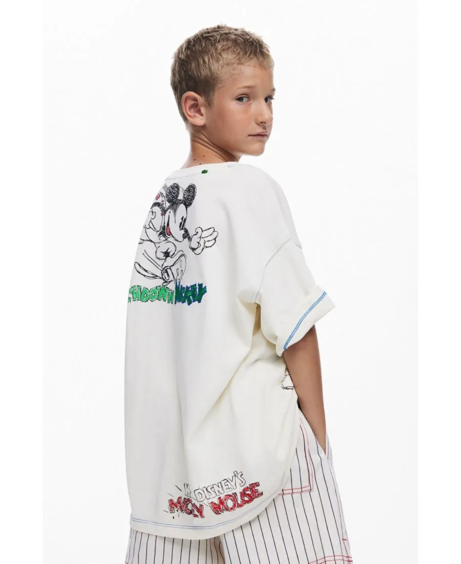 Детская футболка с принтом Микки Мауса Desigual, off белый — фото 3