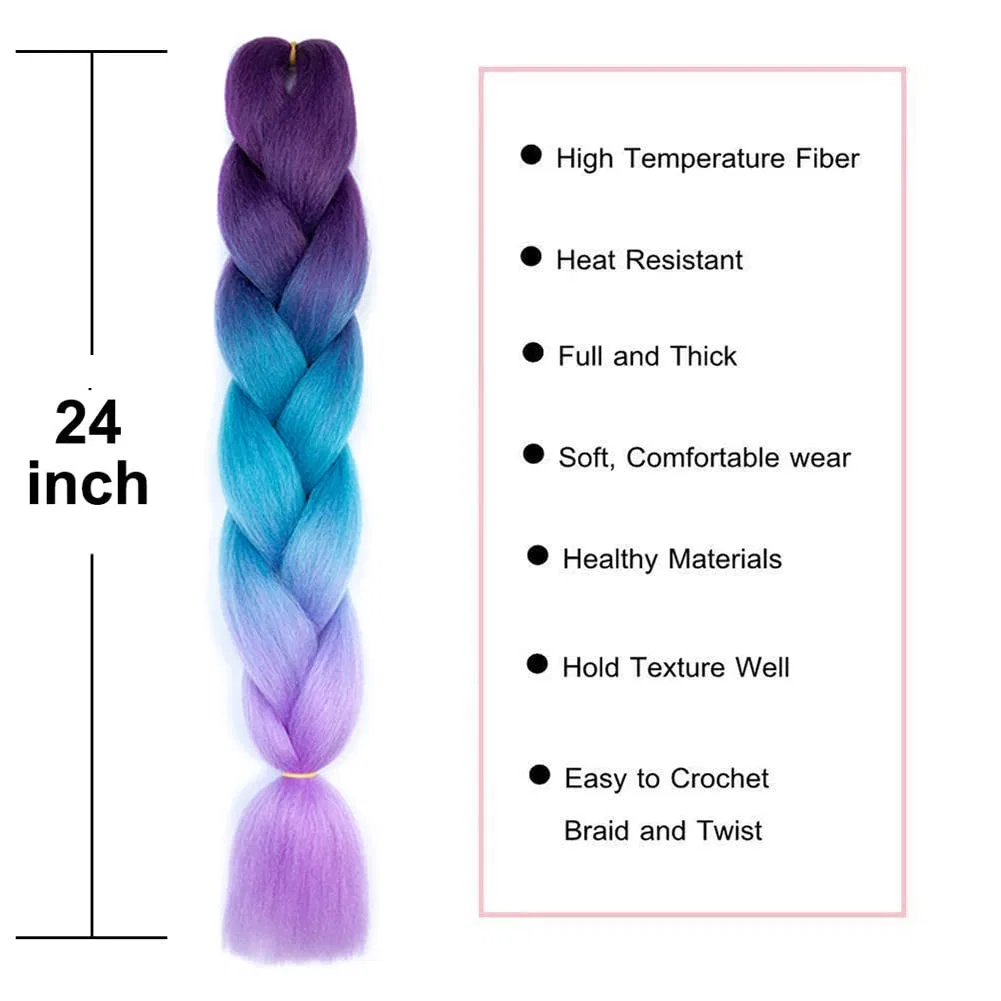 Искусственные волосы для плетения омбре «Jumbo Braid» ColorfulPanda Colorful Panda, Dark Purple/Blue/Light Purple — фото 4