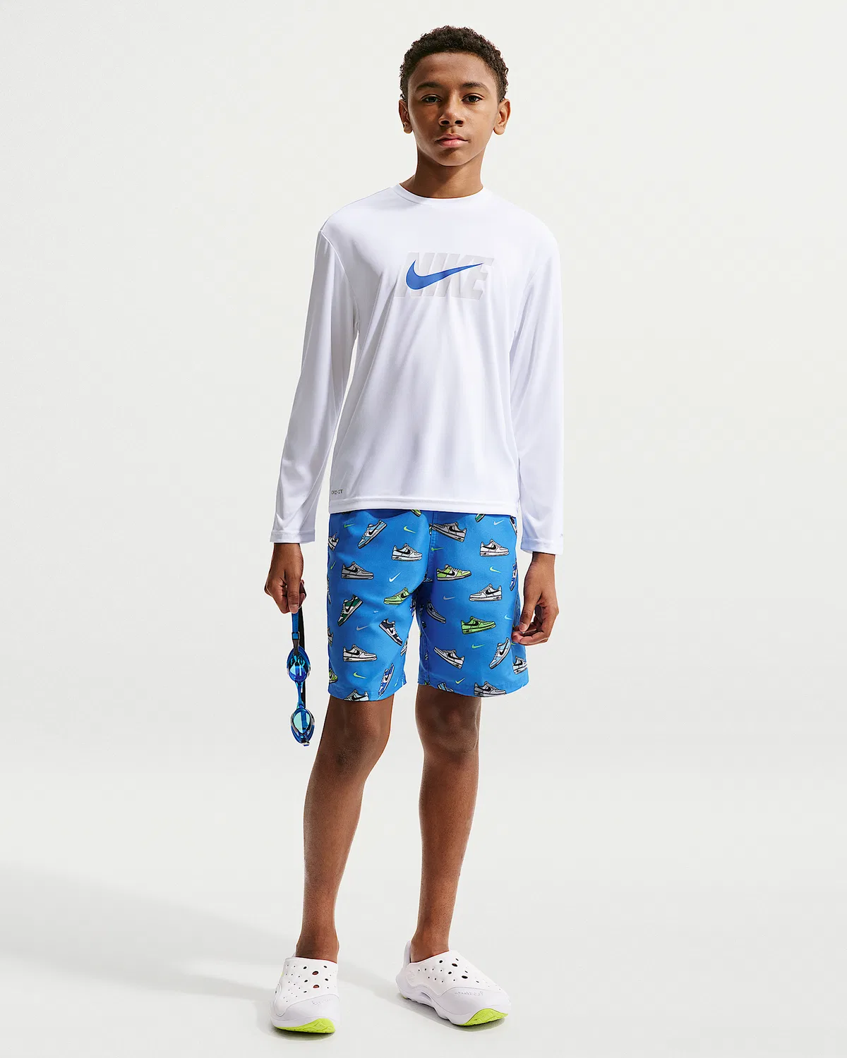 Детская (мальчиковая) длинная футболка Dri-FIT UV Nike Swim Hydroguard, White — фото 4