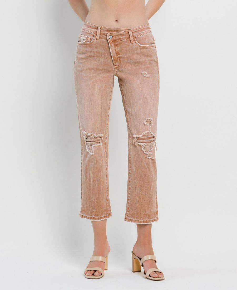 

Женские джинсы прямого кроя с высокой посадкой и перекрестным кроем Flying Monkey, Cafe brown