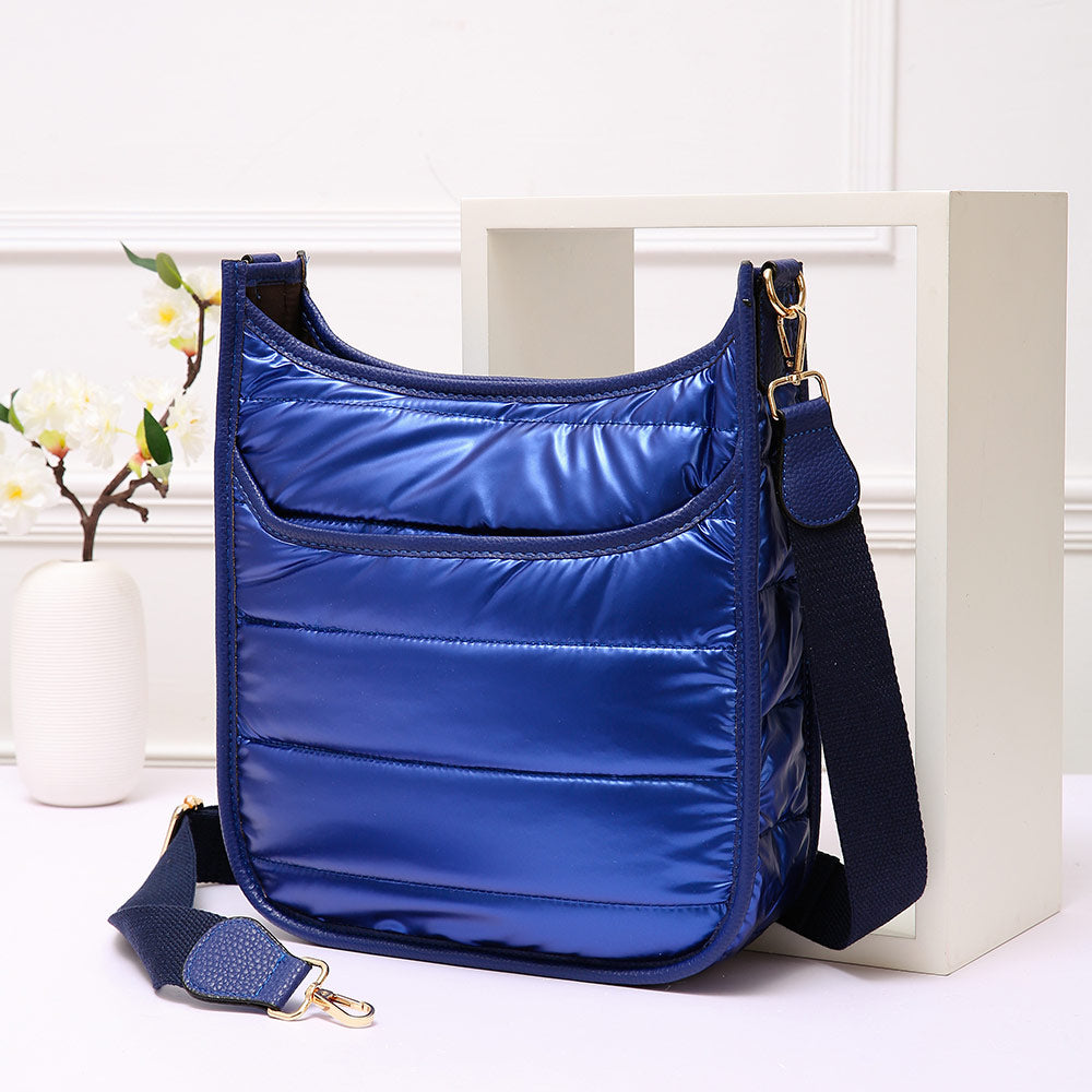 

Сплошная стеганая блестящая пуховая сумка через плечо FASHNZFAB, синий