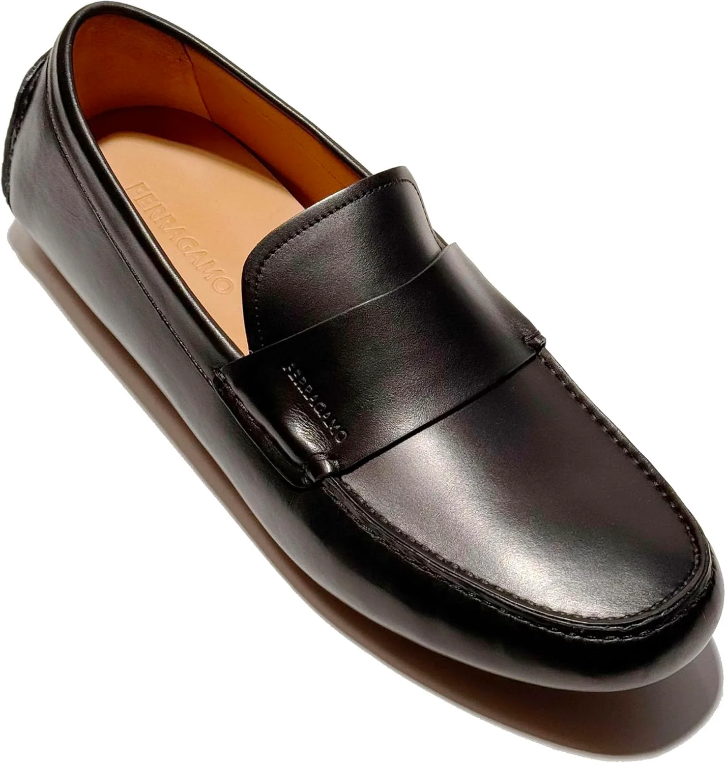 Мужские лоферы с ремешком Ferragamo GIULITO, черная кожа, мокасины-водители, без застежки (Salvatore), черный