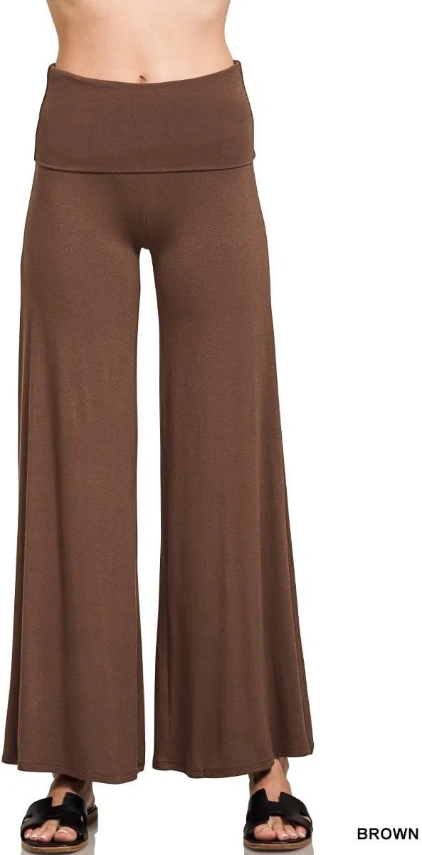 Женские широкие брюки Fold Over Waist Generic, коричневый — фото 2