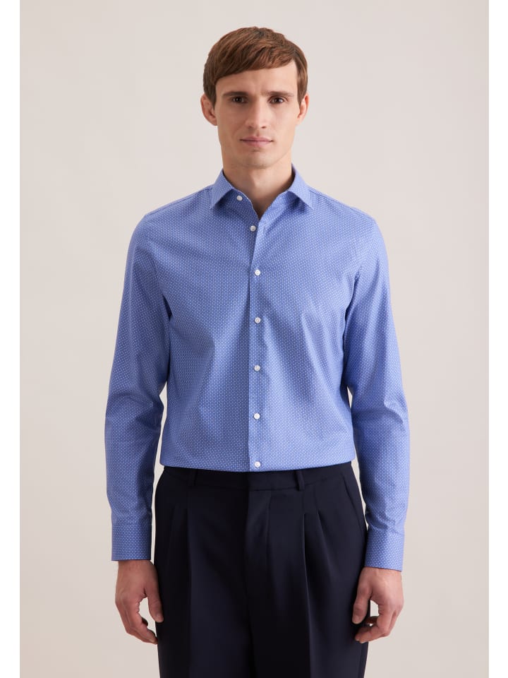 

Seidensticker Приталенная деловая рубашка среднего синего цвета