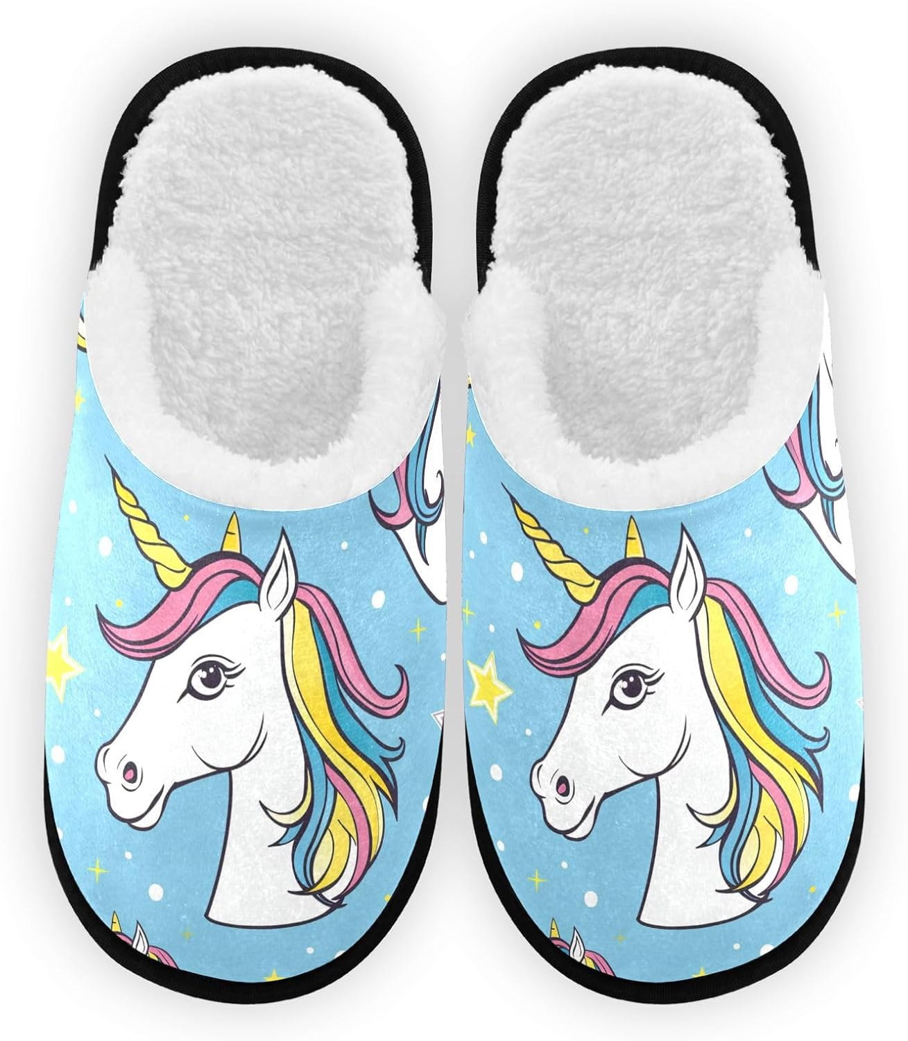 

Плюшевые тапочки FENOCHE с единорогом и звездами для женщин и мужчин, теплые и удобные, для дома, путешествий и SPA, с нескользящей подошвой, Multicolor