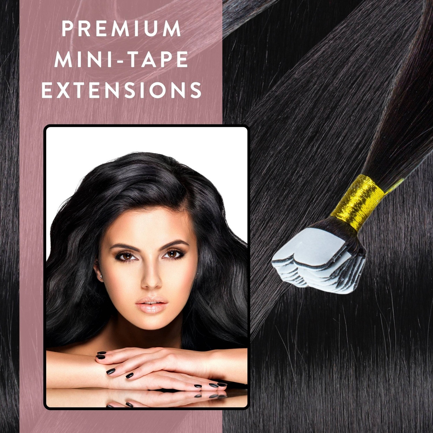 Накладные волосы mini tape extensions premium echthaar #2/0 schwarz Hair2Heart, 50cm, количество 12 шт. — фото 2