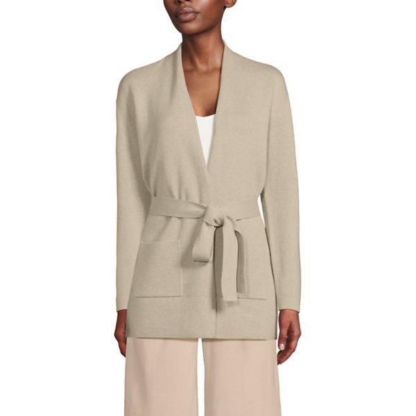 

Женский длинный кардиган-свитер с поясом в стиле милано Lands' End, цвет champagne heather