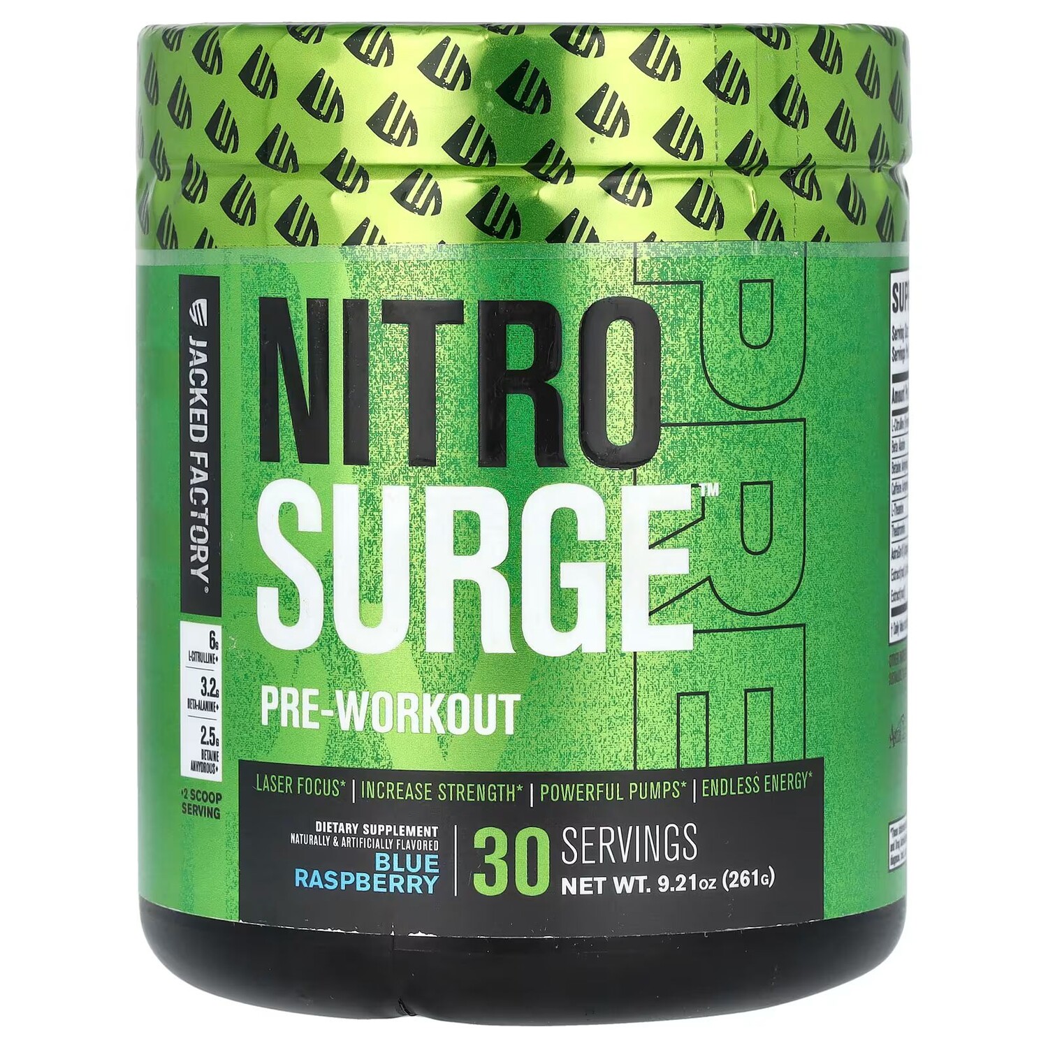 

Nitro Surge, Предтренировочный комплекс, голубая малина, 9,21 унции (261 г) Jacked Factory