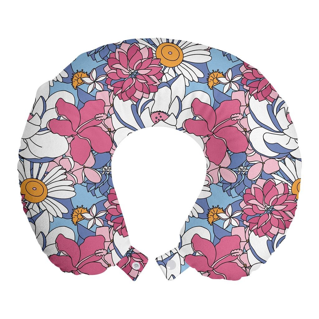 

ABAKUHAUS Подушка для путешествий в саду, поддержка шеи, различные цветы и листья, пенопластовые дорожные принадлежности для самолета и автомобиля, 30x30 см, розовый многоцветный
