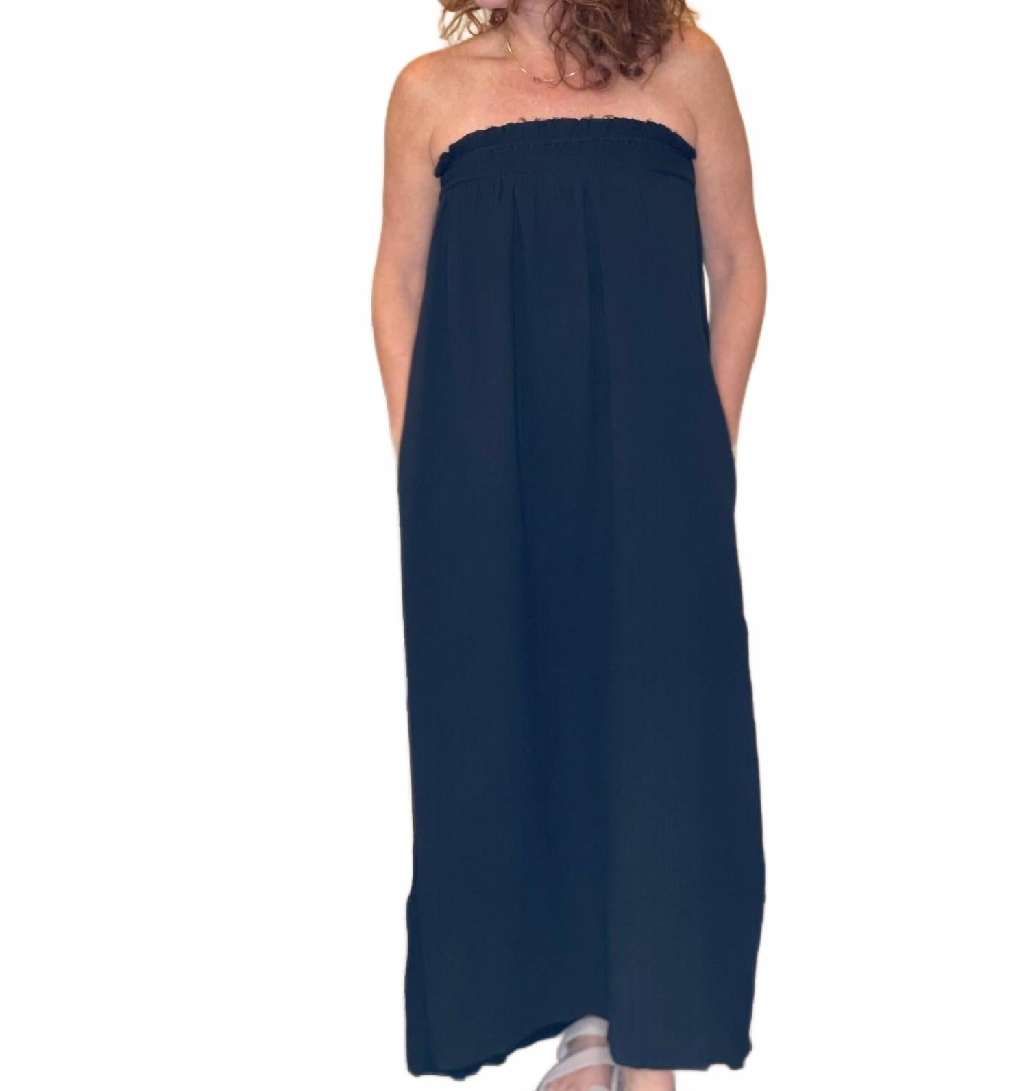 

Черное струящееся макси-платье без бретелей с присборенной марлевой вставкой Before You Collection