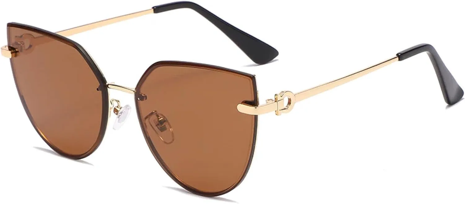 

Модные солнцезащитные очки «кошачий глаз» для женщин, винтажные, без оправы, с градиентным переходом, обеспечивающие защиту от УФ-излучения UV400 TVTBBVV, Brown